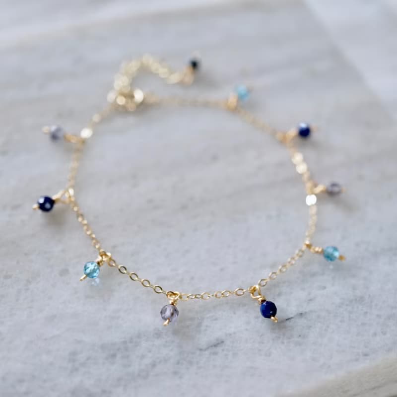 ITS-B119【14KGF手鍊・寶石・托帕/青金石/菫青石】細緻手鍊1條。