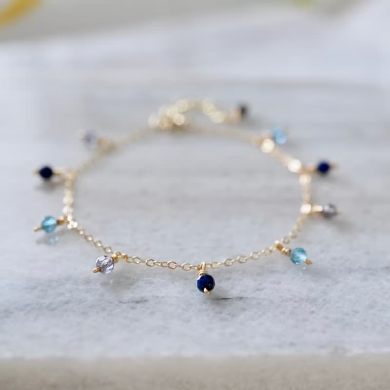 ITS-B119【14KGF手鍊・寶石・托帕/青金石/菫青石】細緻手鍊1條。