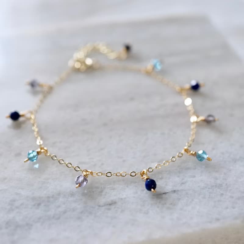 ITS-B119【14KGF手鍊・寶石・托帕/青金石/菫青石】細緻手鍊1條。