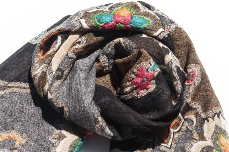 喀什米爾Cashmere/水煮羊毛披肩/針織圍巾/刺繡圍巾/羊絨披巾-花