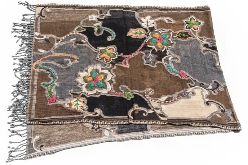 喀什米爾Cashmere/水煮羊毛披肩/針織圍巾/刺繡圍巾/羊絨披巾-花