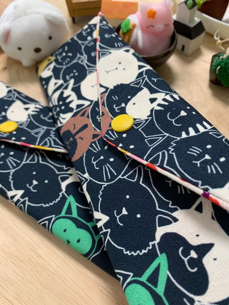 文青風環保純棉筷袋 喵喵大頭貼 耐看湛藍 超萌 日本 潮物 收納
