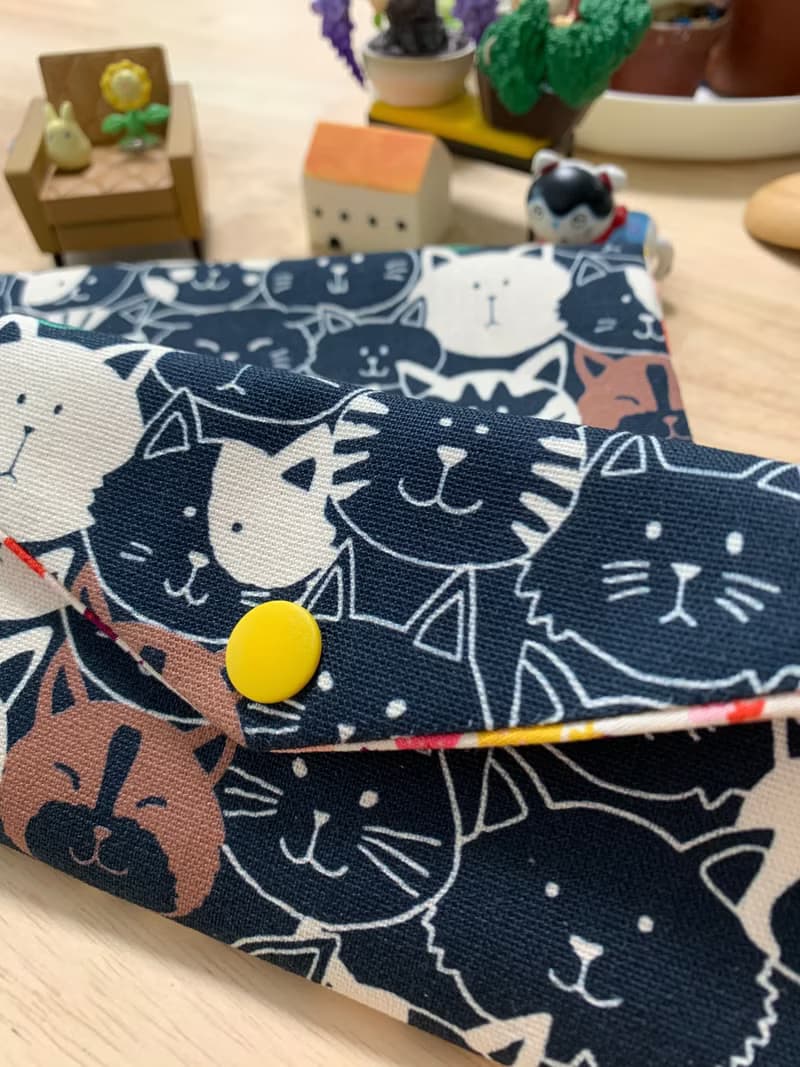 文青風環保純棉筷袋 喵喵大頭貼 耐看湛藍 超萌 日本 潮物 收納