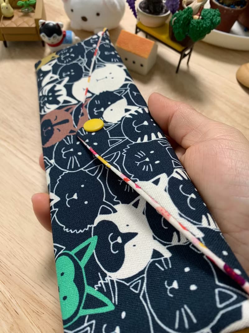 文青風環保純棉筷袋 喵喵大頭貼 耐看湛藍 超萌 日本 潮物 收納