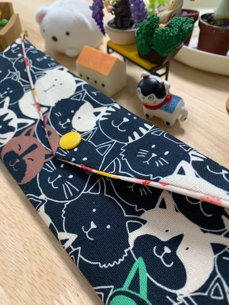 文青風環保純棉筷袋 喵喵大頭貼 耐看湛藍 超萌 日本 潮物 收納
