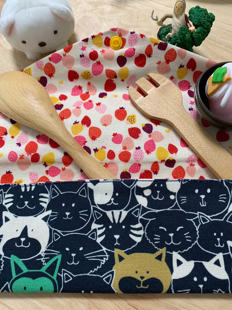 文青風環保純棉筷袋 喵喵大頭貼 耐看湛藍 超萌 日本 潮物 收納