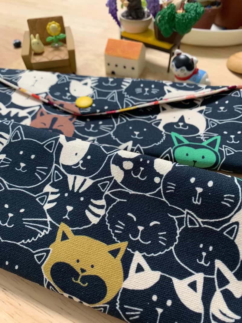 文青風環保純棉筷袋 喵喵大頭貼 耐看湛藍 超萌 日本 潮物 收納