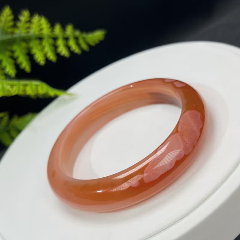 精品 漸變橘粉 瑪瑙手镯 58MM 千層飄墨 玉髓手環 時尚清新愛心