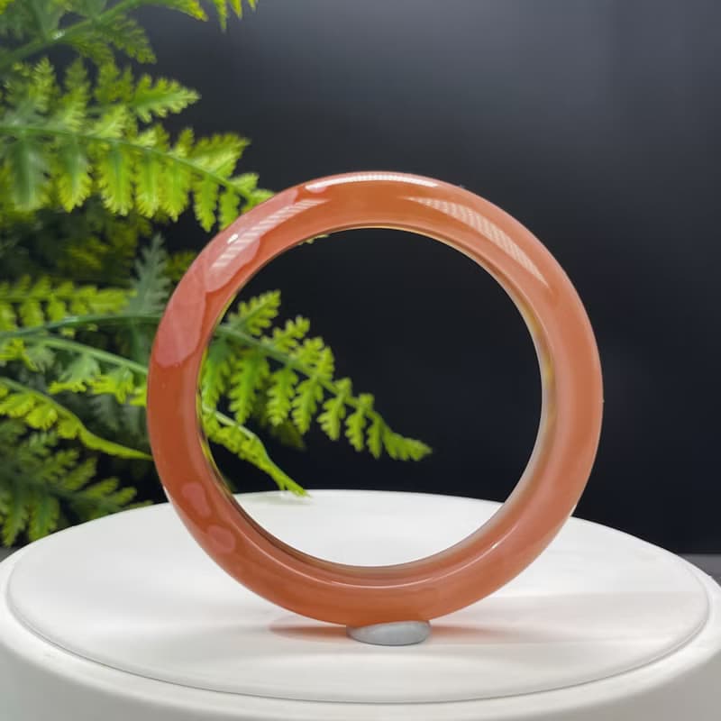 精品 漸變橘粉 瑪瑙手镯 58MM 千層飄墨 玉髓手環 時尚清新愛心