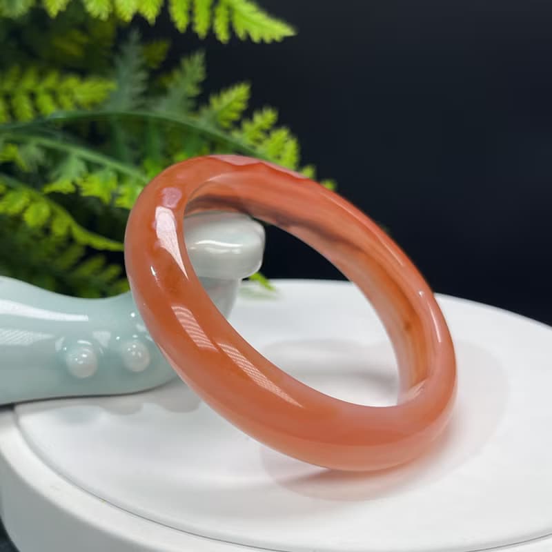精品 漸變橘粉 瑪瑙手镯 58MM 千層飄墨 玉髓手環 時尚清新愛心