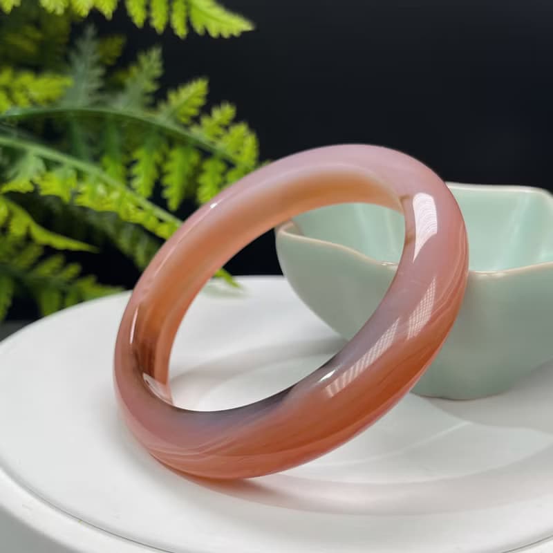精品 漸變橘粉 瑪瑙手镯 58MM 千層飄墨 玉髓手環 時尚清新愛心