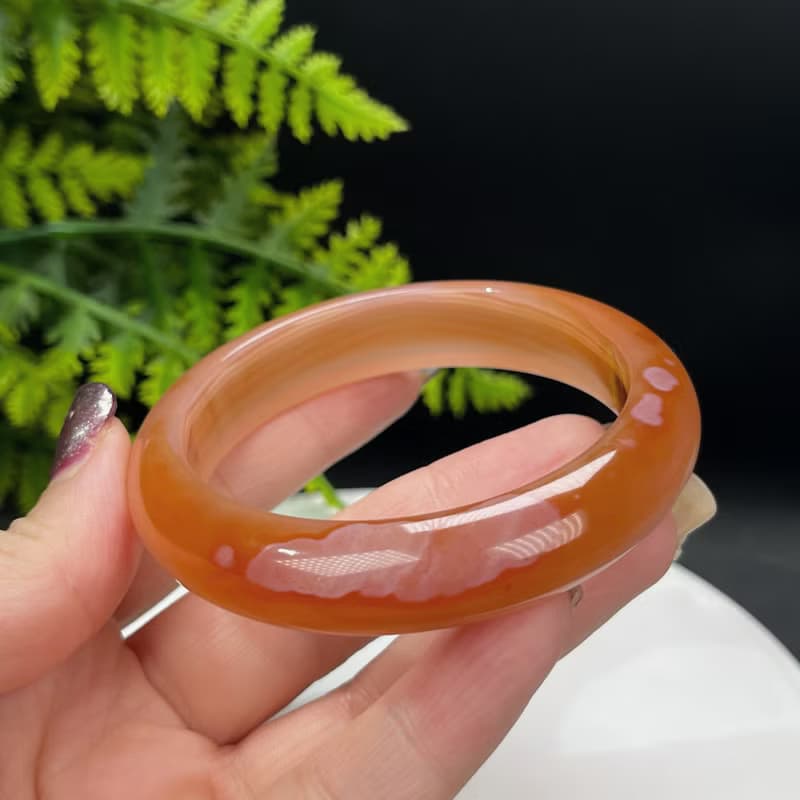 精品 漸變橘粉 瑪瑙手镯 58MM 千層飄墨 玉髓手環 時尚清新愛心