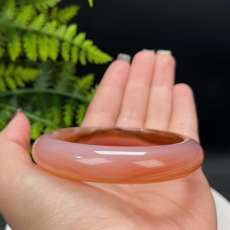 精品 漸變橘粉 瑪瑙手镯 58MM 千層飄墨 玉髓手環 時尚清新愛心