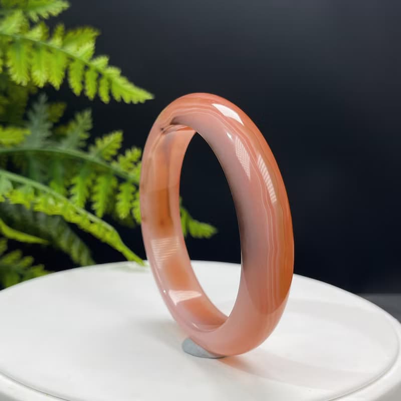 精品 漸變橘粉 瑪瑙手镯 58MM 千層飄墨 玉髓手環 時尚清新愛心