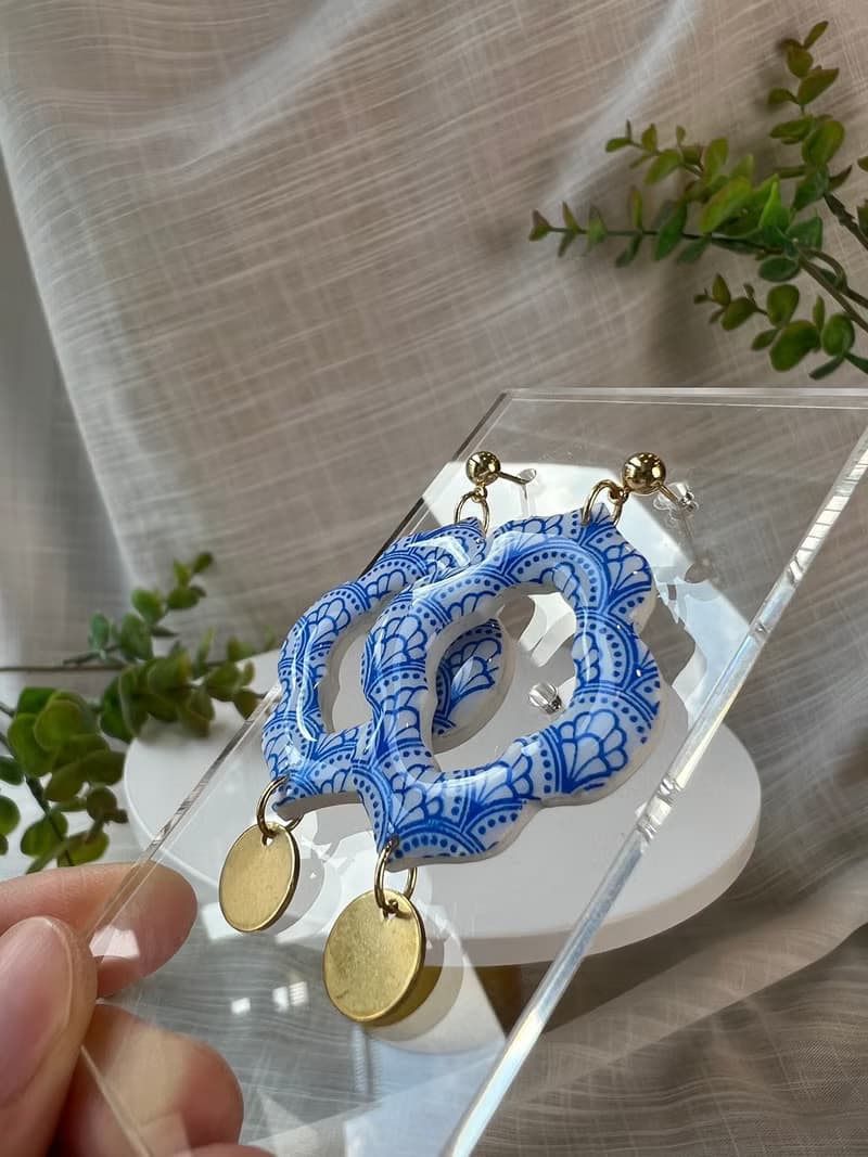 • 手工軟陶耳環 • 仿陶瓷摩洛哥 (可改耳夾)