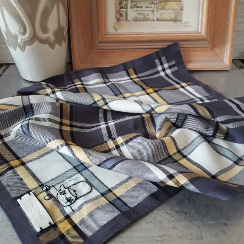 免費定制手綉字母 手工刺繡色織格子全棉手帕 - 茶叙