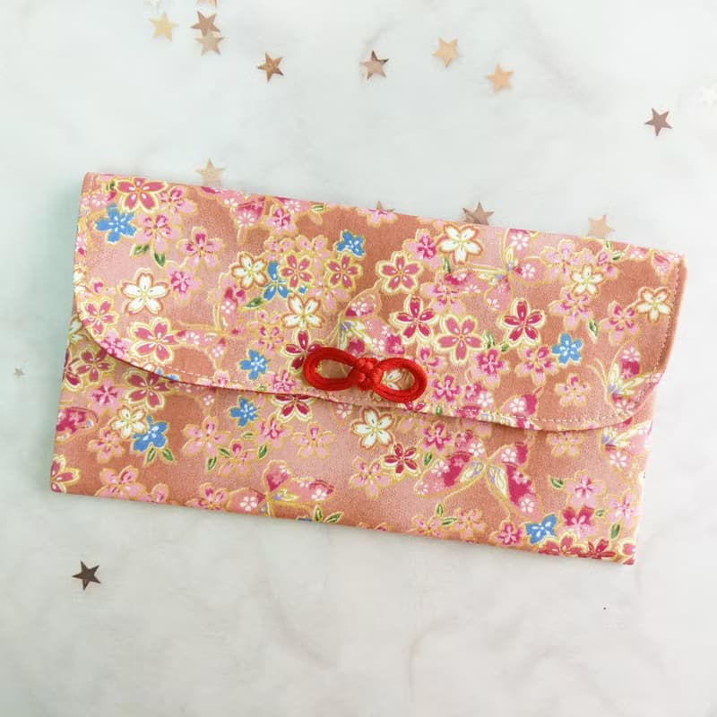 免費繡名字。彩蝶戀櫻花-3款可選。布紅包袋 / 口罩收納袋