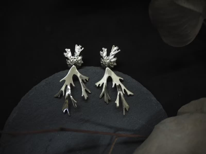 。植被之上。NO.09 鹿角蕨 耳環/耳針/無痛耳夾/925銀