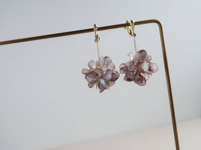 心花開 花球耳環 紫色-手作水晶花 樹脂飾品 禮物 閨蜜飾品