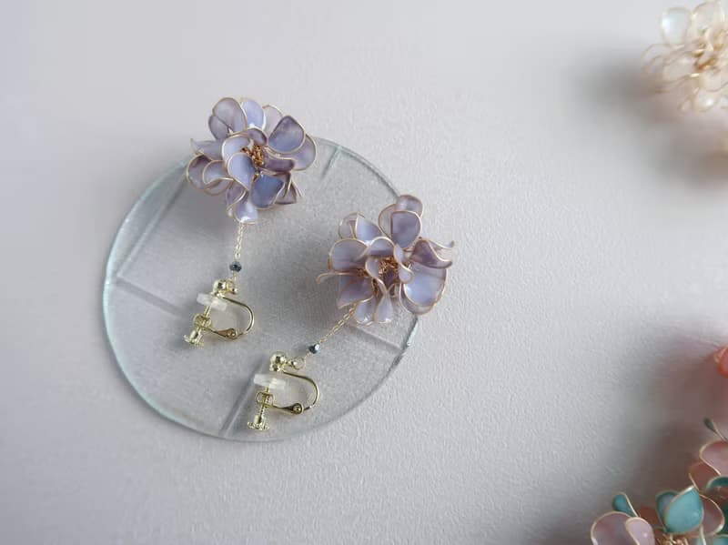 心花開 花球耳環 紫色-手作水晶花 樹脂飾品 禮物 閨蜜飾品