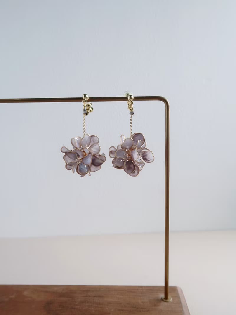 心花開 花球耳環 紫色-手作水晶花 樹脂飾品 禮物 閨蜜飾品