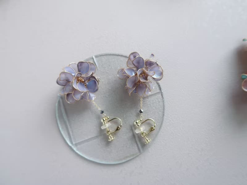 心花開 花球耳環 紫色-手作水晶花 樹脂飾品 禮物 閨蜜飾品