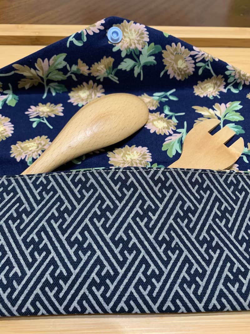 文青風環保筷袋 ~綻放 優質藍 日系 純棉 收納 手作餐具袋