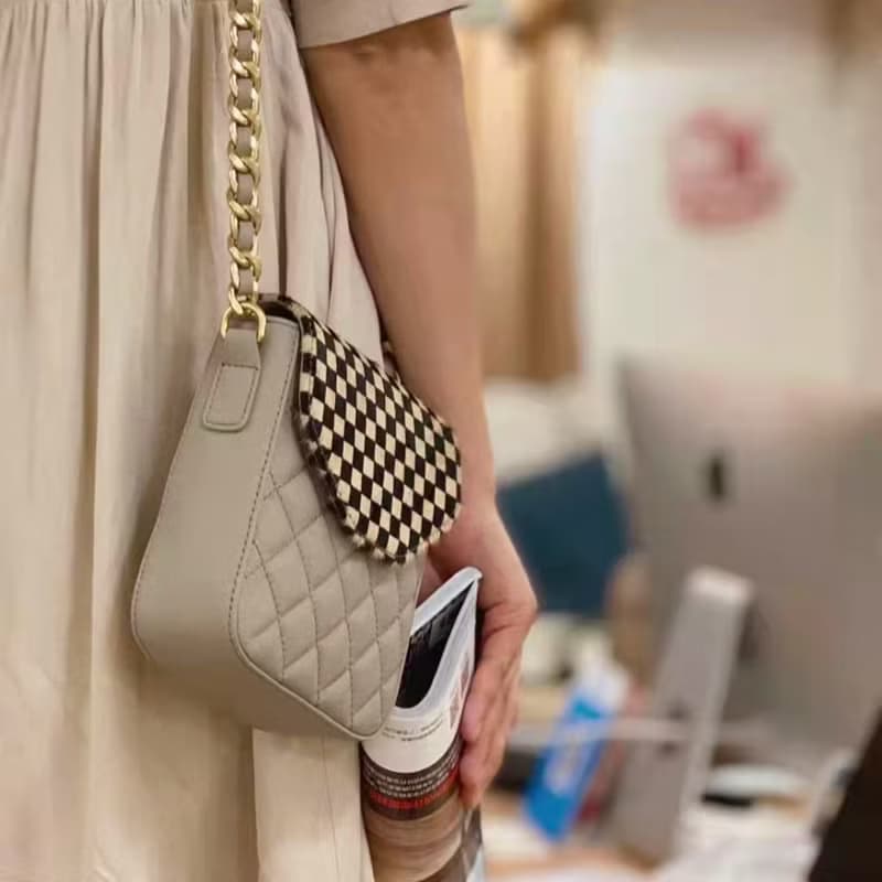 馬毛牛皮女包 真皮單肩包 手機包 斜挎包 方格巧克力小背包側背包