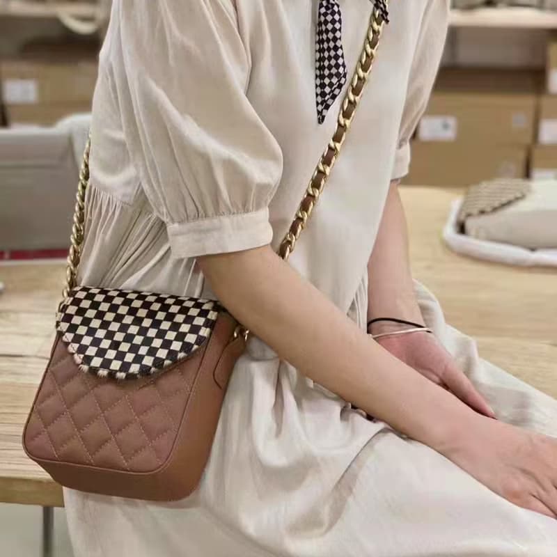 馬毛牛皮女包 真皮單肩包 手機包 斜挎包 方格巧克力小背包側背包