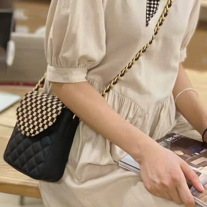 馬毛牛皮女包 真皮單肩包 手機包 斜挎包 方格巧克力小背包側背包