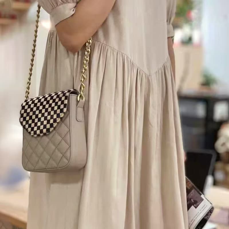 馬毛牛皮女包 真皮單肩包 手機包 斜挎包 方格巧克力小背包側背包