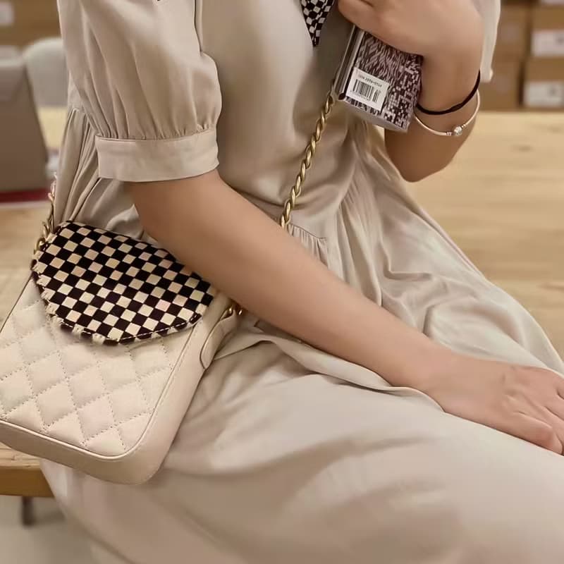 馬毛牛皮女包 真皮單肩包 手機包 斜挎包 方格巧克力小背包側背包