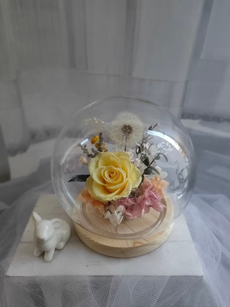 【體驗】【1人開班】花藝手作課程-蒲公英 玻璃花盅-永生花玻璃罩