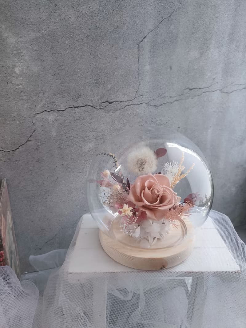 【體驗】【1人開班】花藝手作課程-蒲公英 玻璃花盅-永生花玻璃罩
