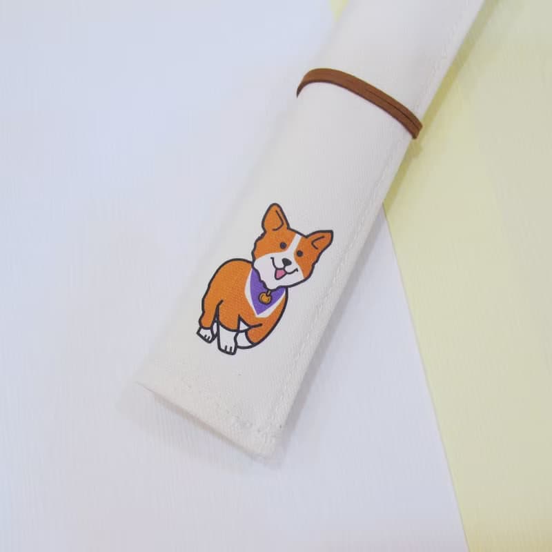 環保餐具 帆布收納套袋組 含筷子湯匙 紫領巾柯基犬