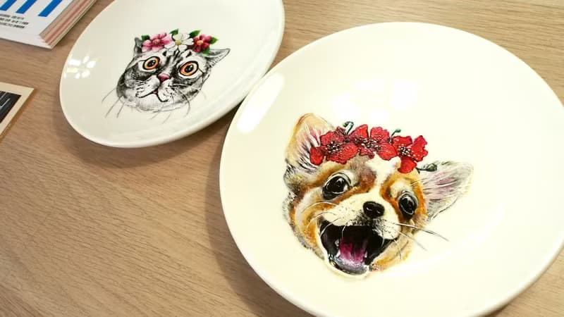 僅此一件! 繽紛小花美短貓點心盤