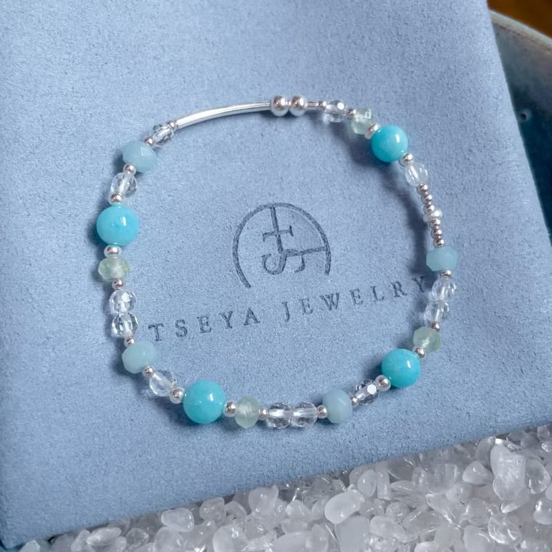 珊瑚海 ∣ 天河石 葡萄石 白水晶 純銀手鍊