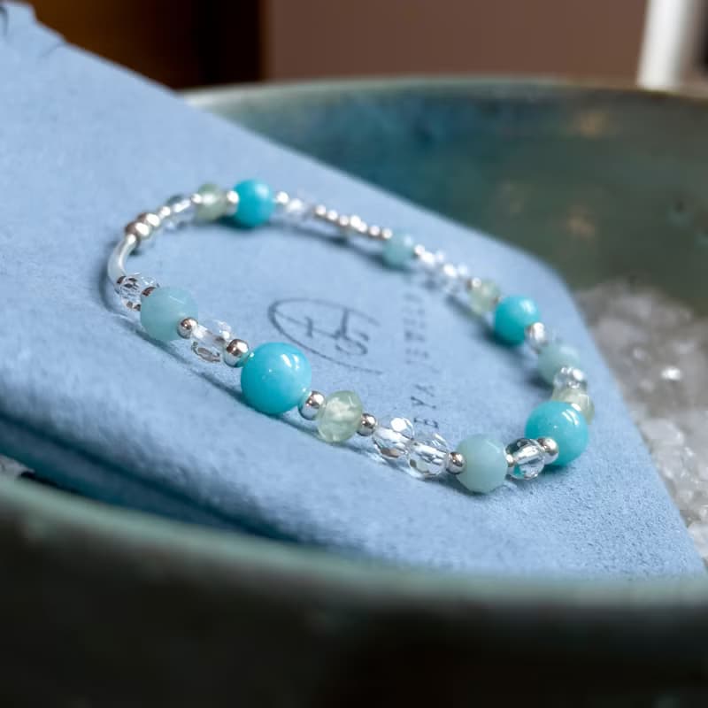 珊瑚海 ∣ 天河石 葡萄石 白水晶 純銀手鍊