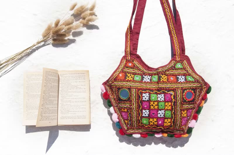 手工刺繡斜背包 民族風包 側背包 肩背包 手工包 刺繡包-沙漠鏡子