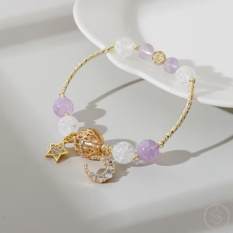 (智慧+貴人) 海棠花 | 薰衣草紫水晶 白水晶 | 天然水晶手鍊