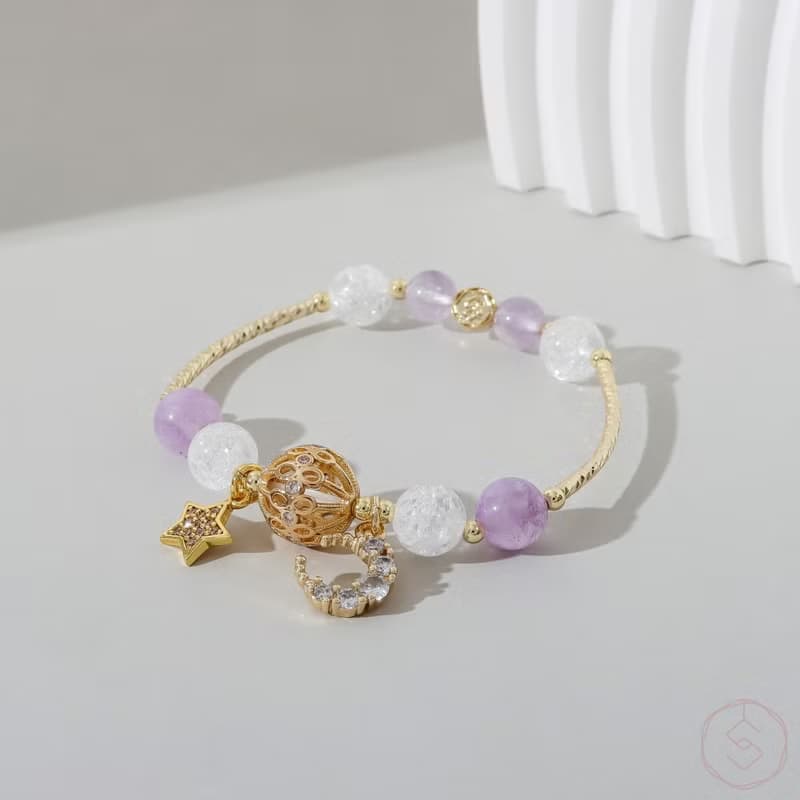 (智慧+貴人) 海棠花 | 薰衣草紫水晶 白水晶 | 天然水晶手鍊