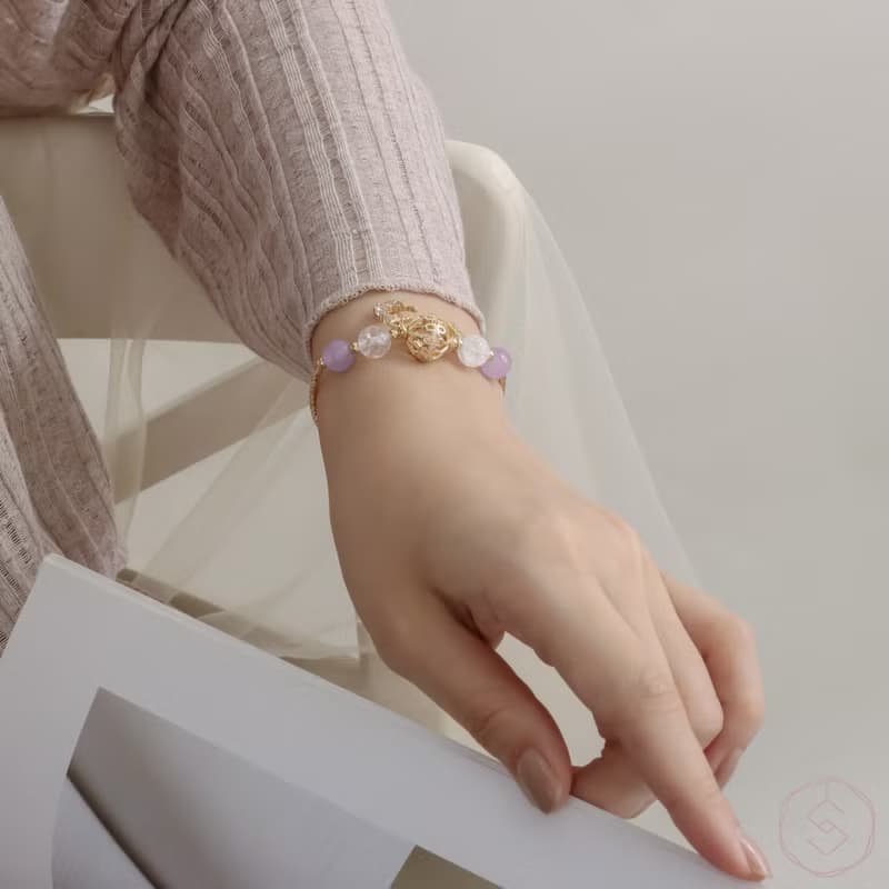 (智慧+貴人) 海棠花 | 薰衣草紫水晶 白水晶 | 天然水晶手鍊