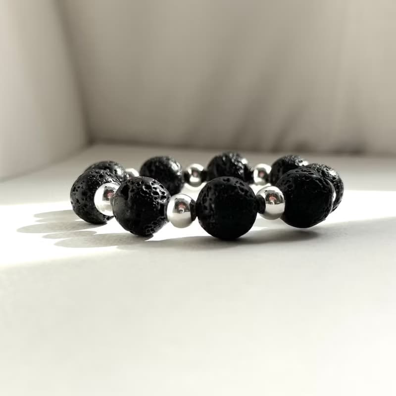 【勇氣和力量】火山岩天然礦石間隔鍍銀手鏈 夢想與行動力 考驗