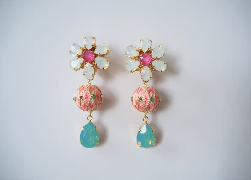 tachibanaya Daisy 3 Japanese TEMARI earrings 日本的傳統工藝 手鞠球 刺繡 耳環