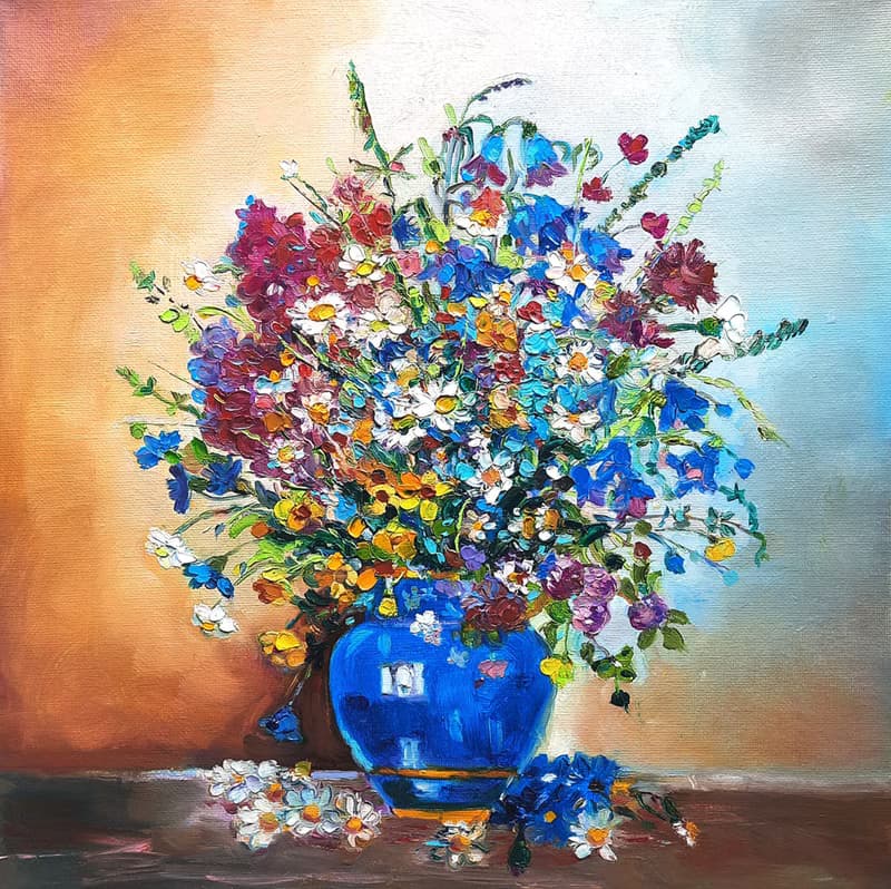 Bouquet in a Vase  Painting  Original Art  Oil Painting   Oil On Canvas 30by30sm