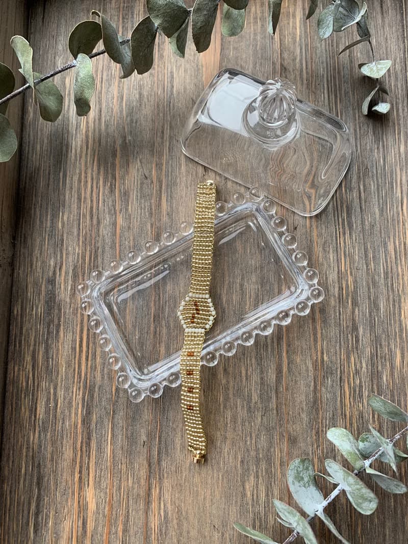 自家設計手工製珠串錶型手鍊 -  金色