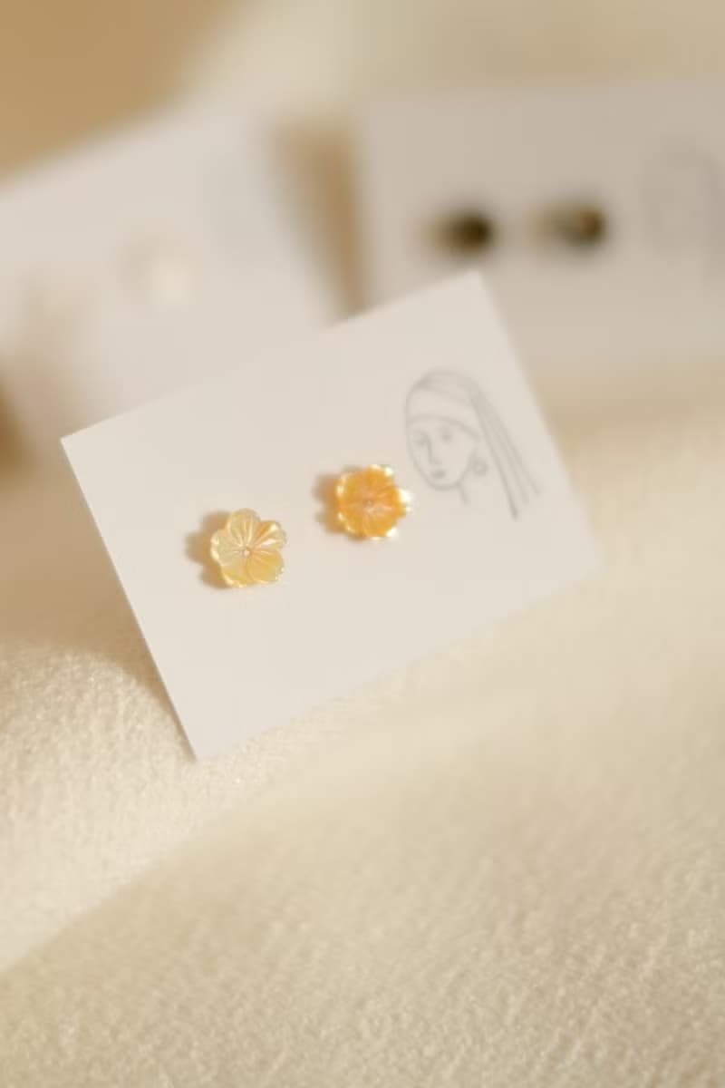 【粉色浪漫】小櫻花 天然粉貝殼貝母 8mm 全925純銀耳釘/耳夾