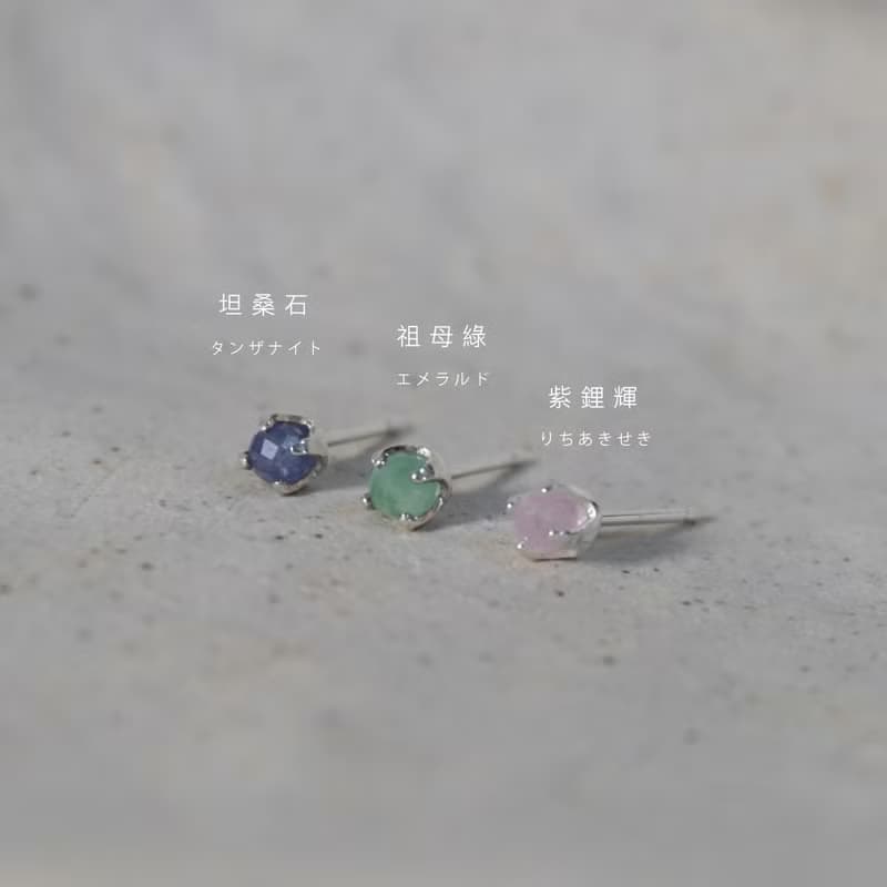 ll 三色耳針 - 花季系 ll 3mm 紫鋰輝 坦桑石 祖母綠 耳環耳針