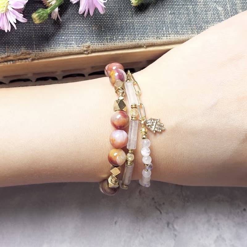 VIIART。生機。阿拉善彩玉瑪瑙古著金手鍊|限量薔薇天然石手環鏈