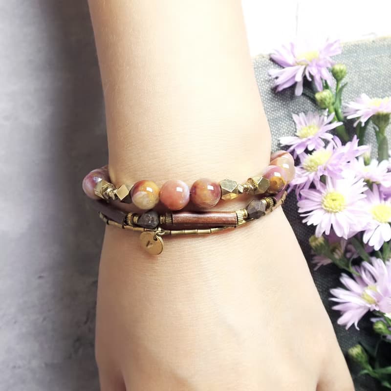 VIIART。生機。阿拉善彩玉瑪瑙古著金手鍊|限量薔薇天然石手環鏈